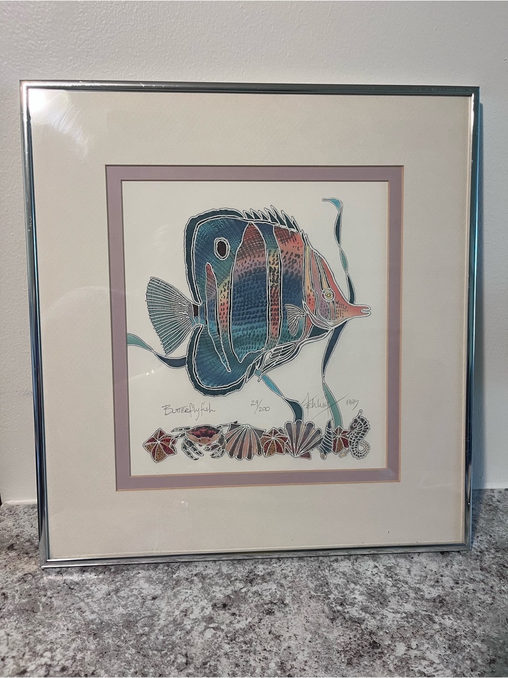 Bonnie Jackson Fehling Butterfly Fish Watercolor Hand Embossed Etching Signed